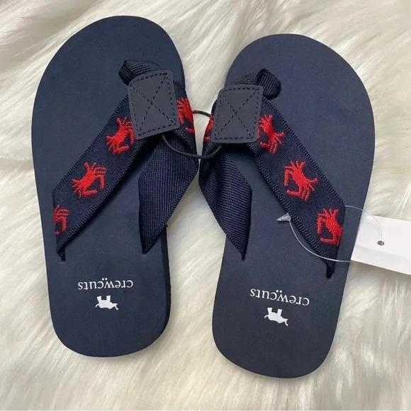 NWT J.Crew Factory Crewcuts Kids Crab Flip-Flops Navy Red Sandals Size K10 - Picture 2 of 10